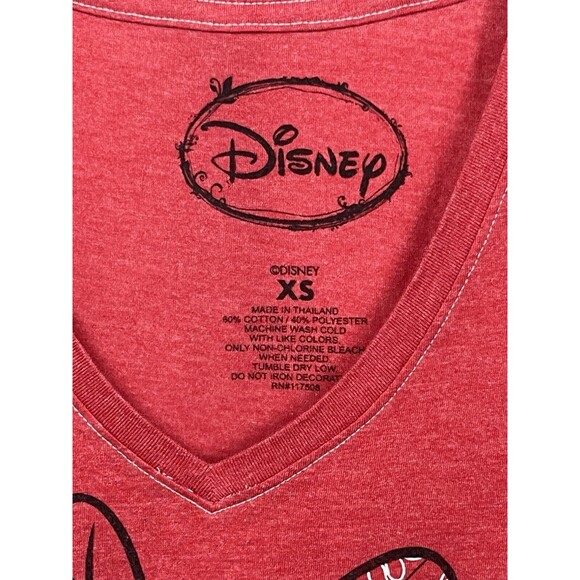 Disney Top T Shirt Minnie Mouse Short Sleeve V Neck Stretch Cotton Red XS - Picture 4 of 4